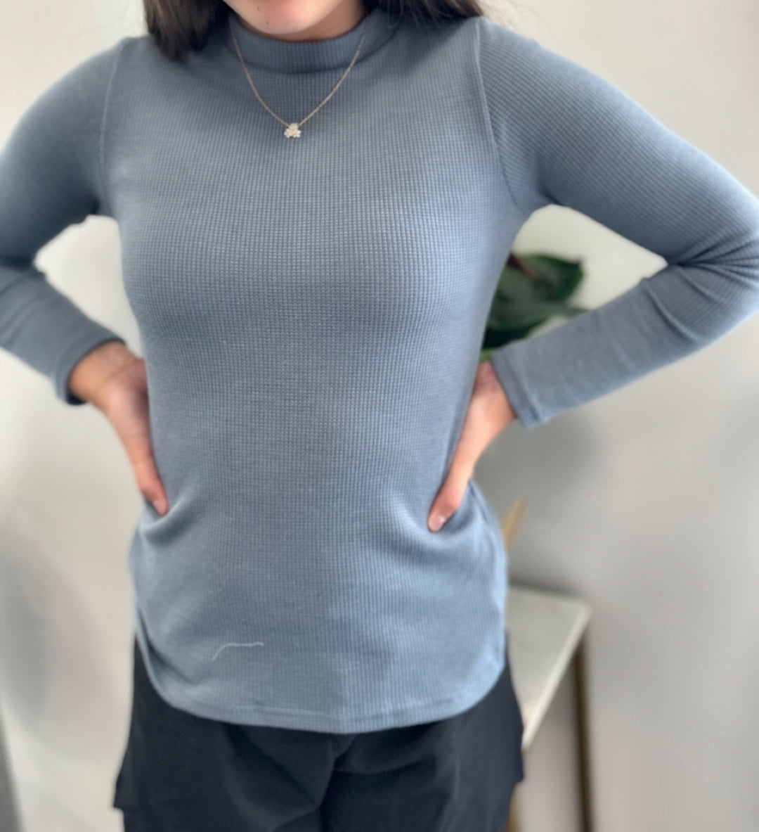 Dusty Blue Long Sleeve Modal Knit Top