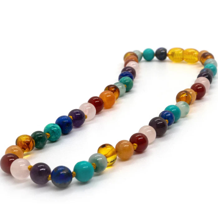 Baltic Amber & Rainbow Gemstone Necklace